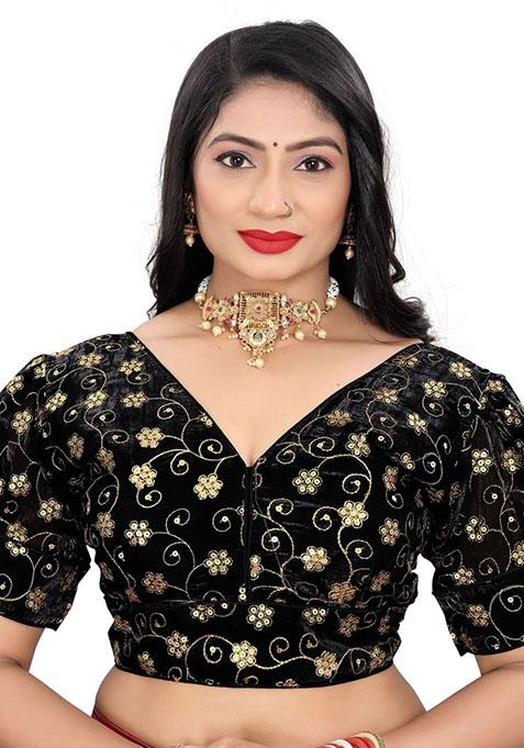 Black Embroidered Soft Zimichoo Padded Blouse