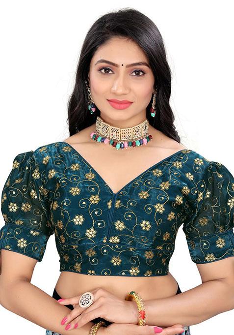 Blue Embroidered Soft Zimichoo Padded Blouse