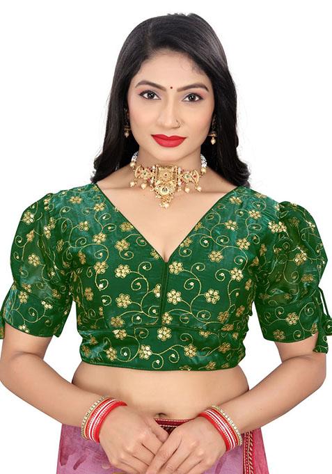 Green Embroidered Soft Zimichoo Padded Blouse