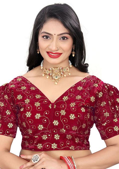 Maroon Embroidered Soft Zimichoo Padded Blouse