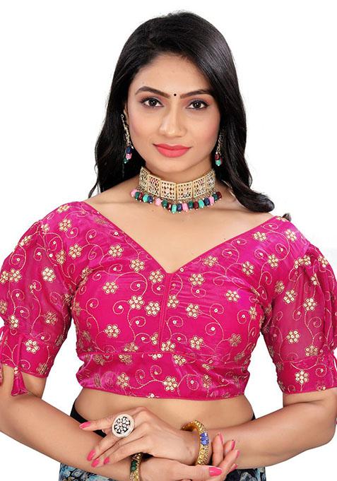 Rani Pink Embroidered Soft Zimichoo Padded Blouse