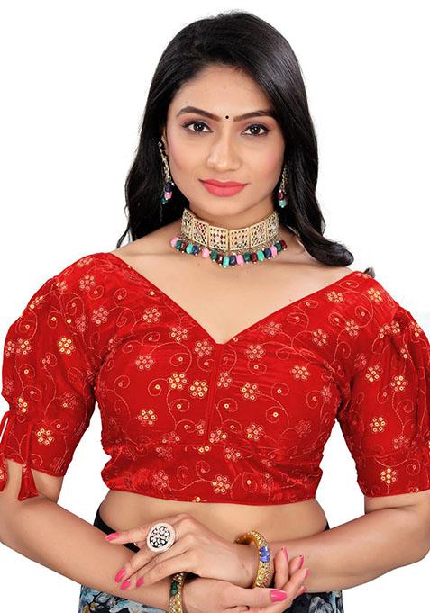 Red Embroidered Soft Zimichoo Padded Blouse