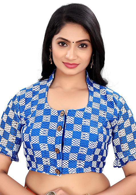 Blue Embroidered Cotton Padded Blouse