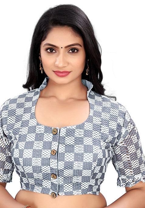 Grey Embroidered Cotton Padded Blouse