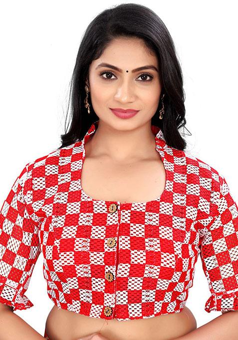 Red Embroidered Cotton Padded Blouse