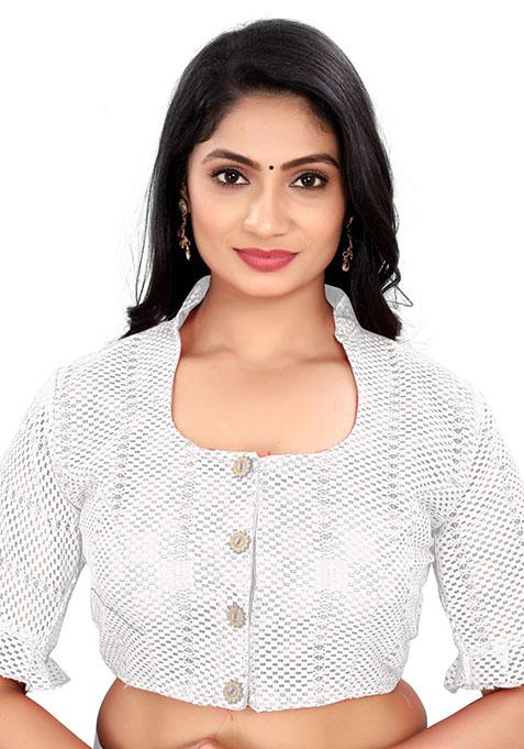 White Embroidered Cotton Padded Blouse