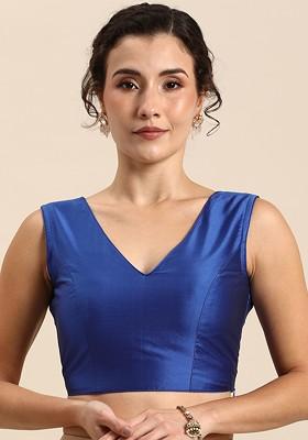 Blue Solid Poly Blend Blouse