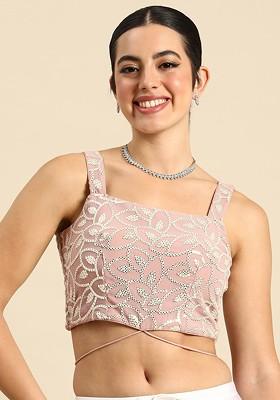 Pink Sequin Embroidered Georgette Blouse