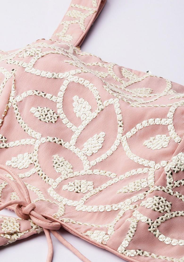 Pink Sequin Embroidered Georgette Blouse