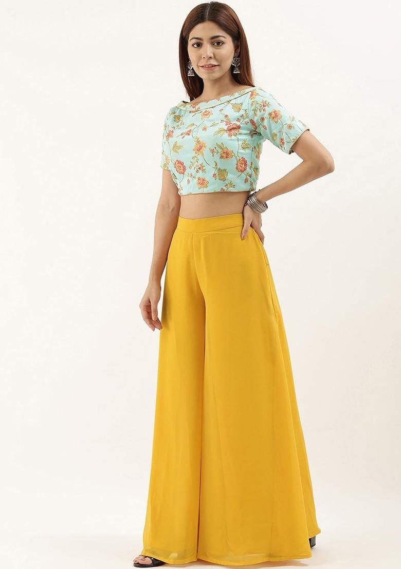 Blue Floral Print Embroidered Poly Blend Blouse