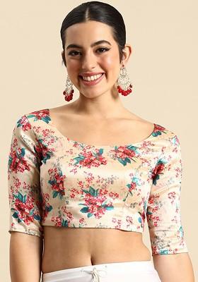 Beige Printed Poly Blend Blouse