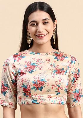 Beige Floral Print Poly Blend Blouse