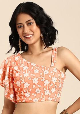 Peach Sequin Embroidered Poly Blend Blouse