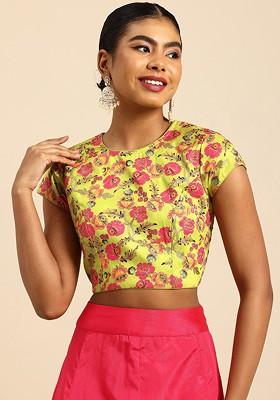 Green Floral Embroidered Poly Blend Blouse
