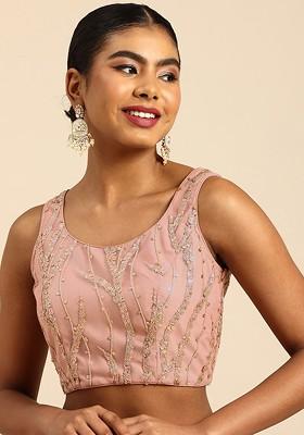 Pink Sequin Embroidered Poly Blend Blouse