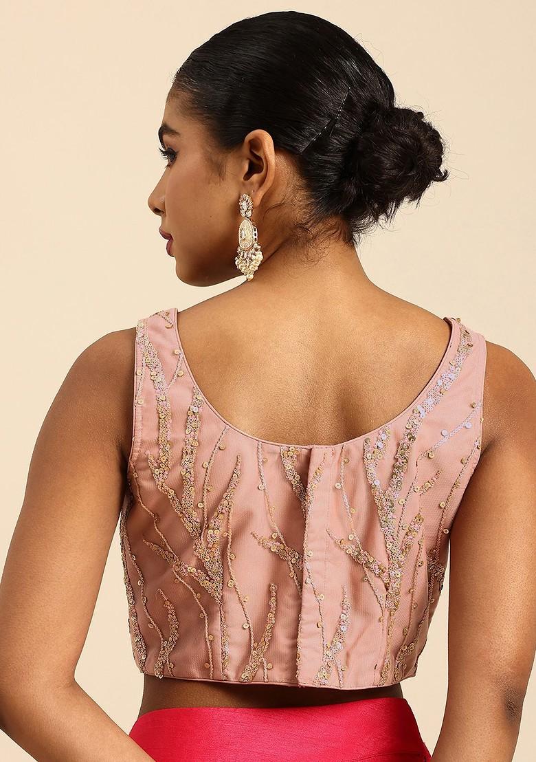Pink Sequin Embroidered Poly Blend Blouse