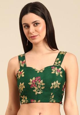 Green Floral Embroidered Poly Blend Blouse