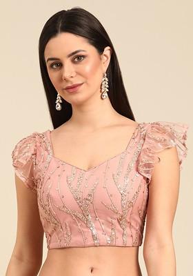 Pink Sequin Embroidered Poly Blend Blouse