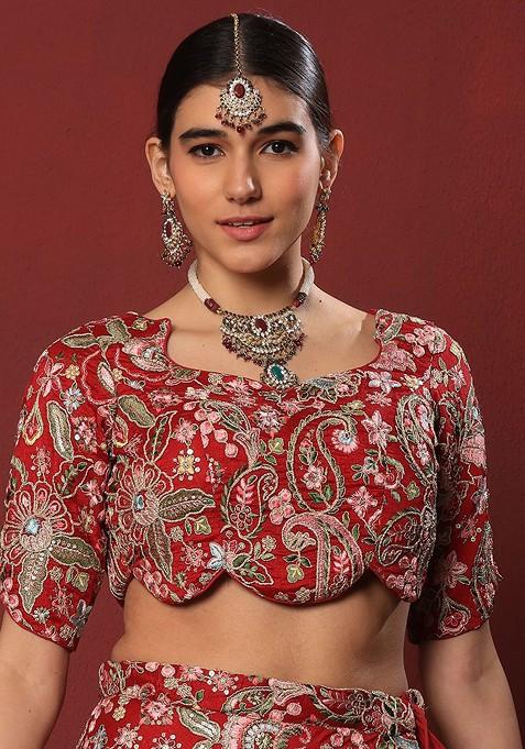 Maroon Embroidered Poly Blend Blouse