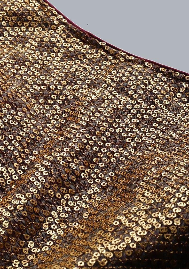 Golden Sequin Embroidered Poly Blend Blouse