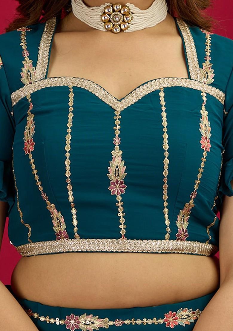 Blue Embroidered Poly Blend Blouse