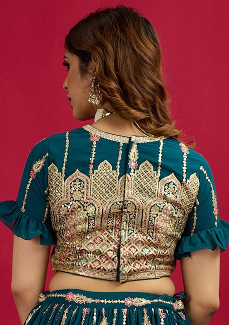 Blue Embroidered Poly Blend Blouse