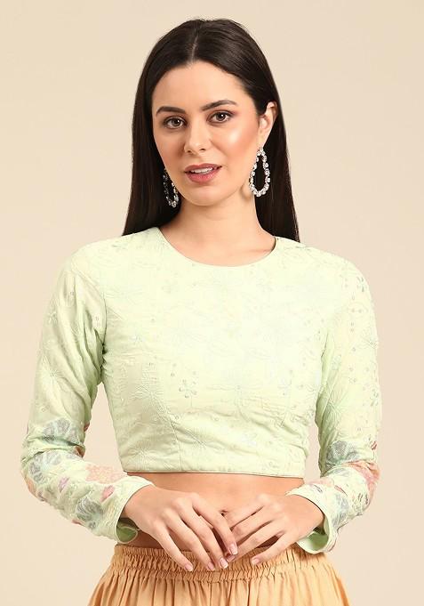 Green Embroidered Georgette Blouse
