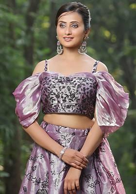 Purple Sequin Embroidered Organza Blouse