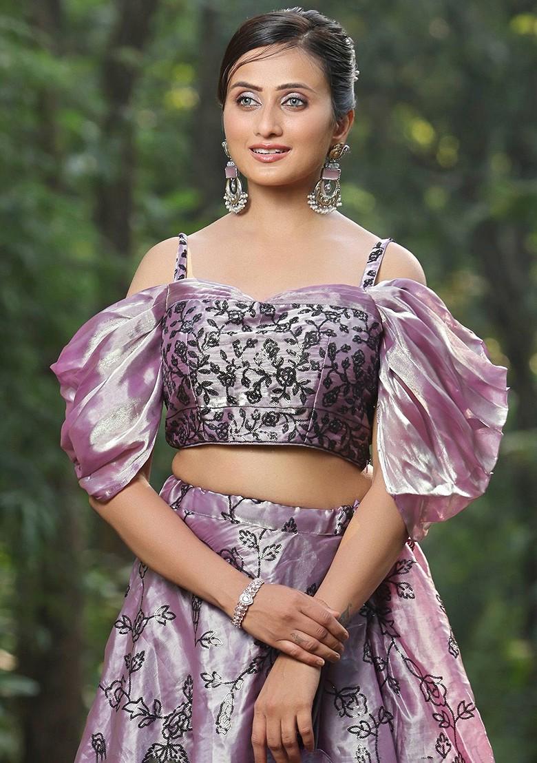 Purple Sequin Embroidered Organza Blouse