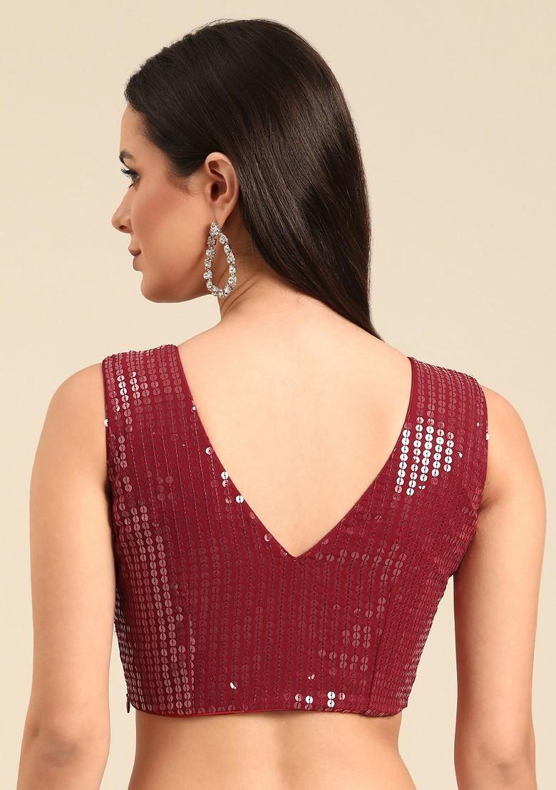 Maroon Sequin Embroidered Poly Blend Blouse