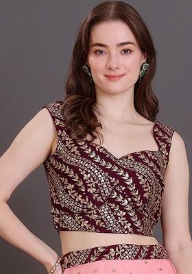 Purple Floral Embroidered Poly Blend Blouse