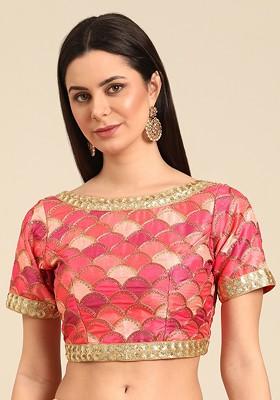 Pink Sequin Embroidered Poly Blend Blouse