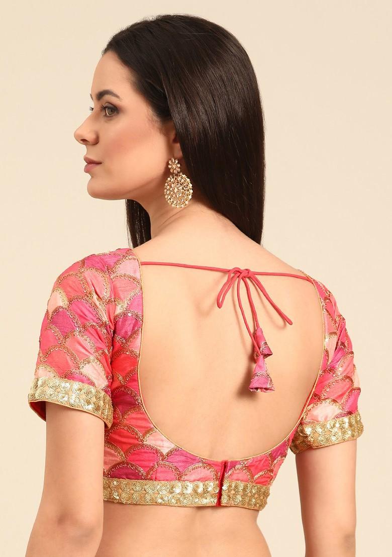 Pink Sequin Embroidered Poly Blend Blouse