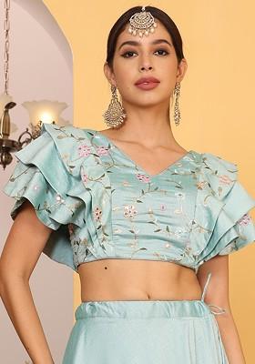 Green Mirror Embroidered Poly Blend Blouse