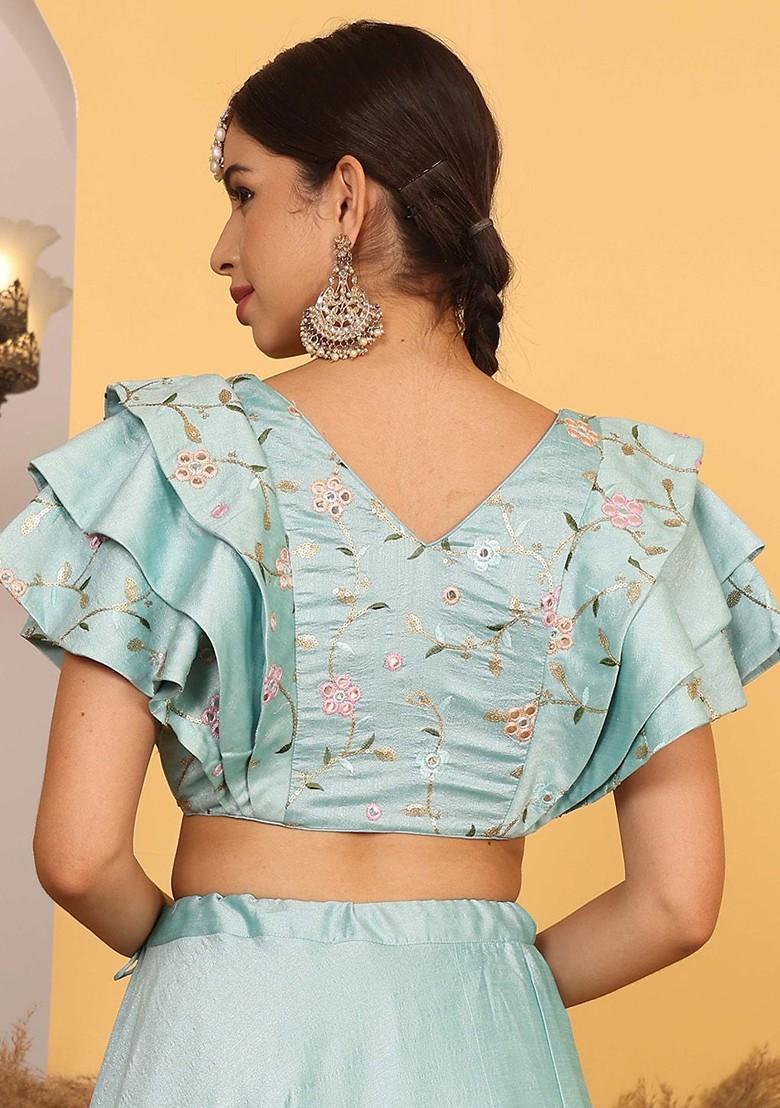 Green Mirror Embroidered Poly Blend Blouse