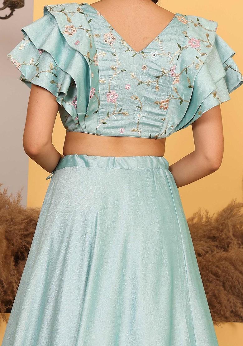 Green Mirror Embroidered Poly Blend Blouse