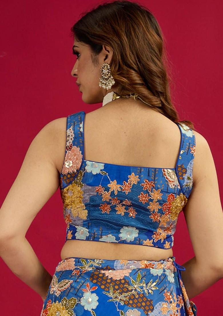 Blue Embroidered Poly Blend Blouse