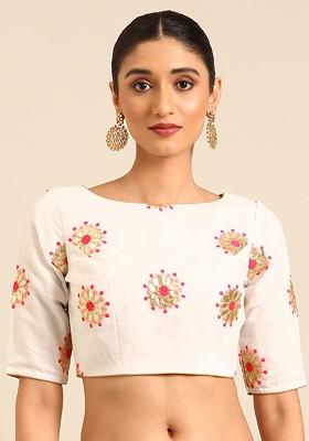 White Floral Embroidered Poly Blend Blouse
