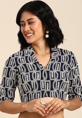 Navy Blue Thread Embroidered Georgette Blouse