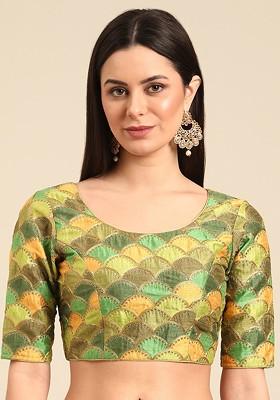 Olive Green Embroidered Poly Blend Blouse