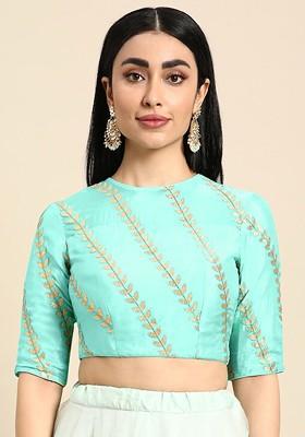 Green Embroidered Poly Blend Blouse