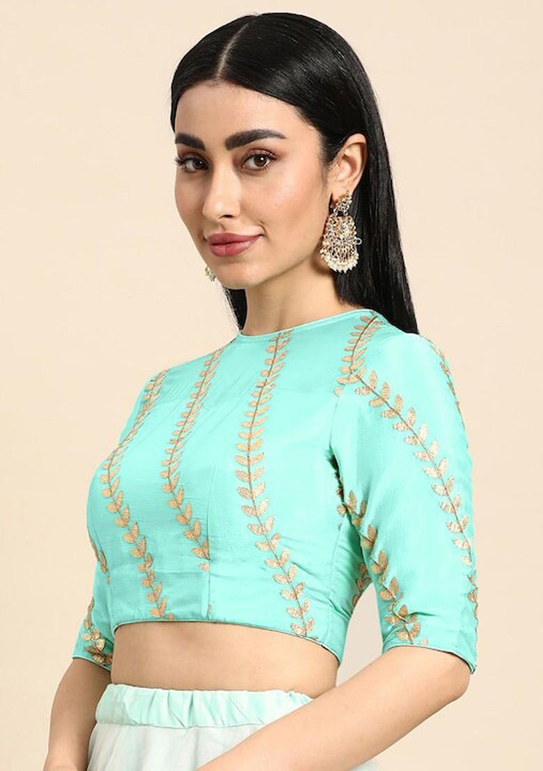 Green Embroidered Poly Blend Blouse