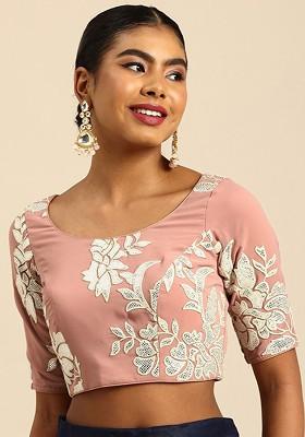 Pink Embroidered Poly Blend Blouse