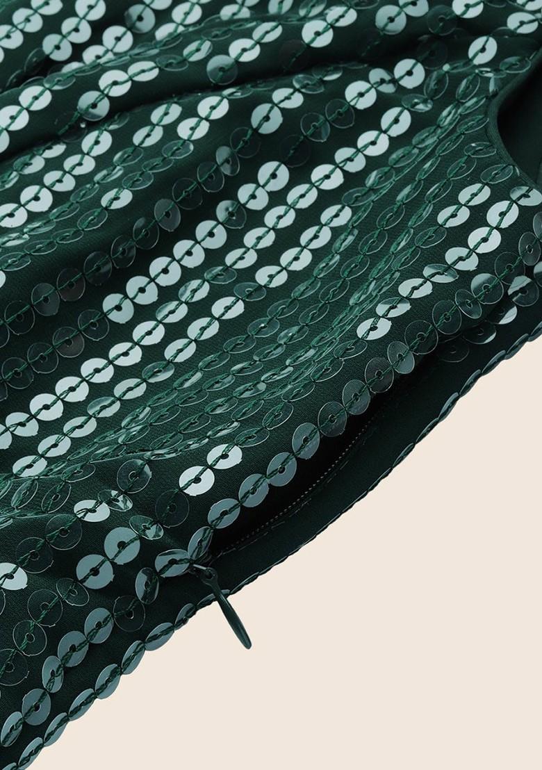 Green Sequin Embroidered Poly Blend Blouse