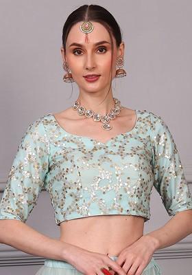 Blue Embroidered Poly Blend Blouse