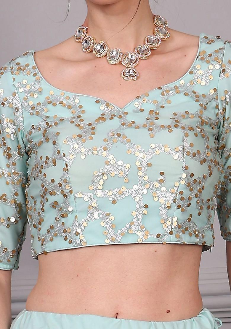 Blue Embroidered Poly Blend Blouse