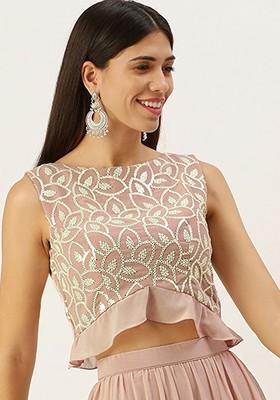 Pink Embroidered Poly Blend Blouse