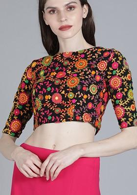 Black Embroidered Poly Blend Blouse