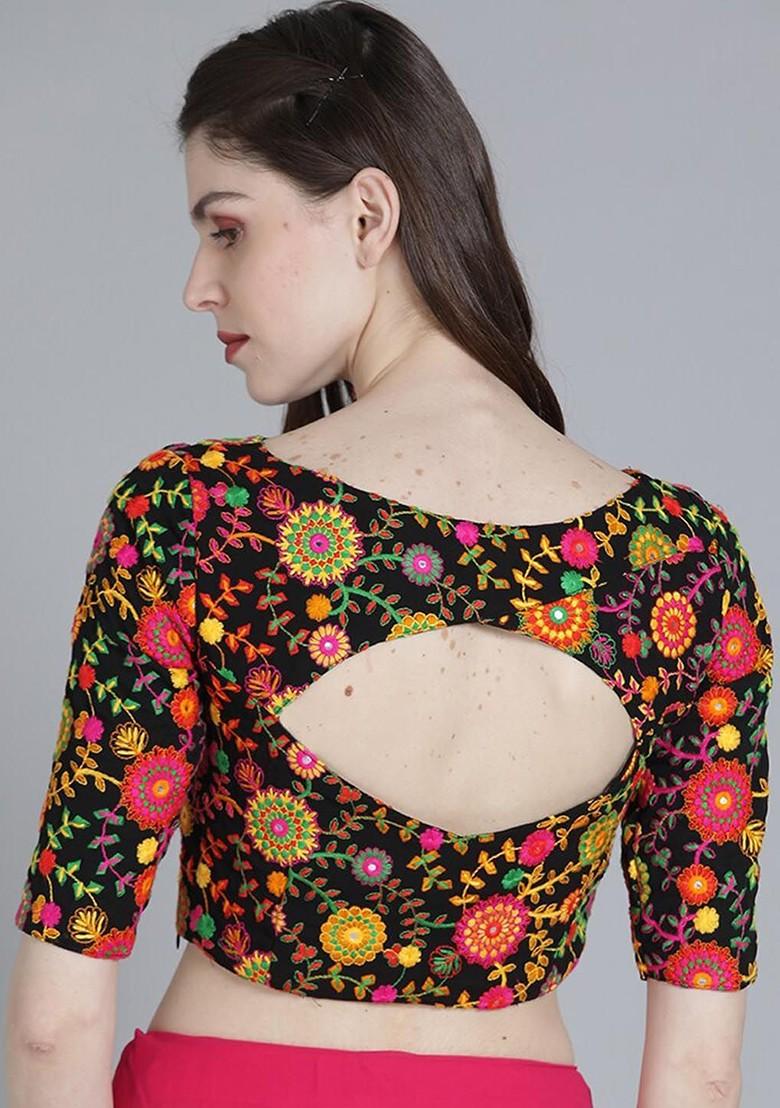 Black Embroidered Poly Blend Blouse