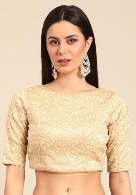 Off White Embroidered Poly Blend Blouse